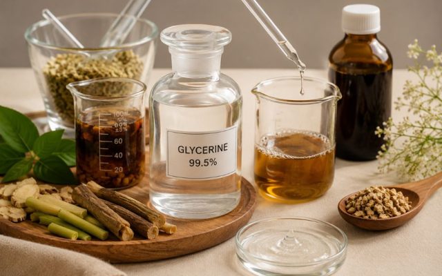 บทบาทของ Glycerine 99.5% ในการทำหน้าที่เป็นตัวทำละลายสารสกัดสมุนไพรและยาเชื่อมสูตรปราศจากแอลกอฮอล์