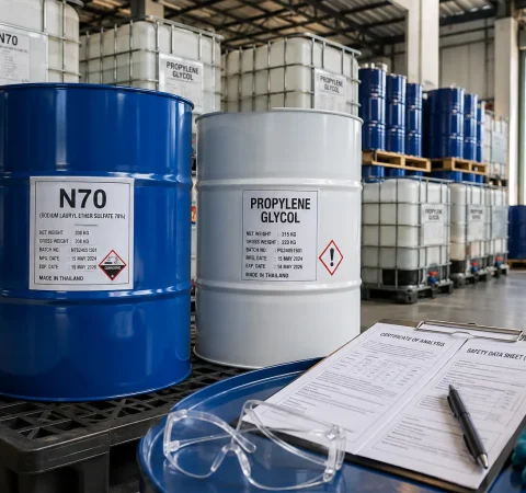 สั่งซื้อ N70 และ Propylene Glycol ถังใหญ่ราคาส่งโรงงาน: เช็คลิสต์เอกสาร COA และการควบคุมความเสถียร