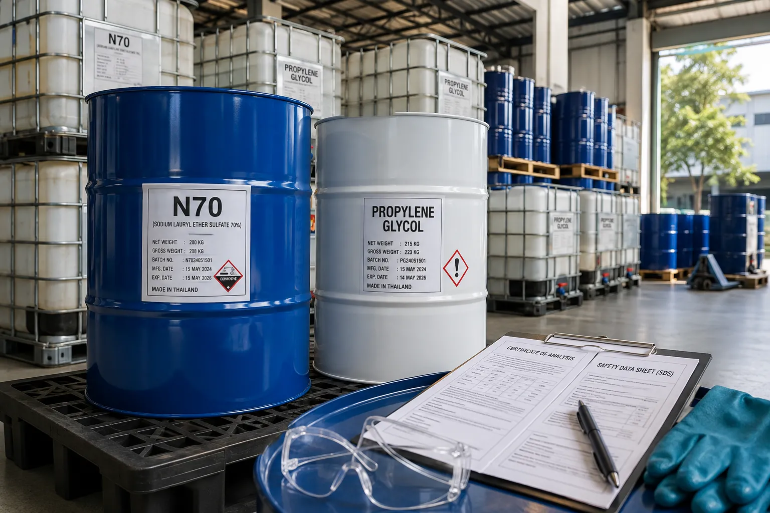 สั่งซื้อ N70 และ Propylene Glycol ถังใหญ่ราคาส่งโรงงาน: เช็คลิสต์เอกสาร COA และการควบคุมความเสถียร