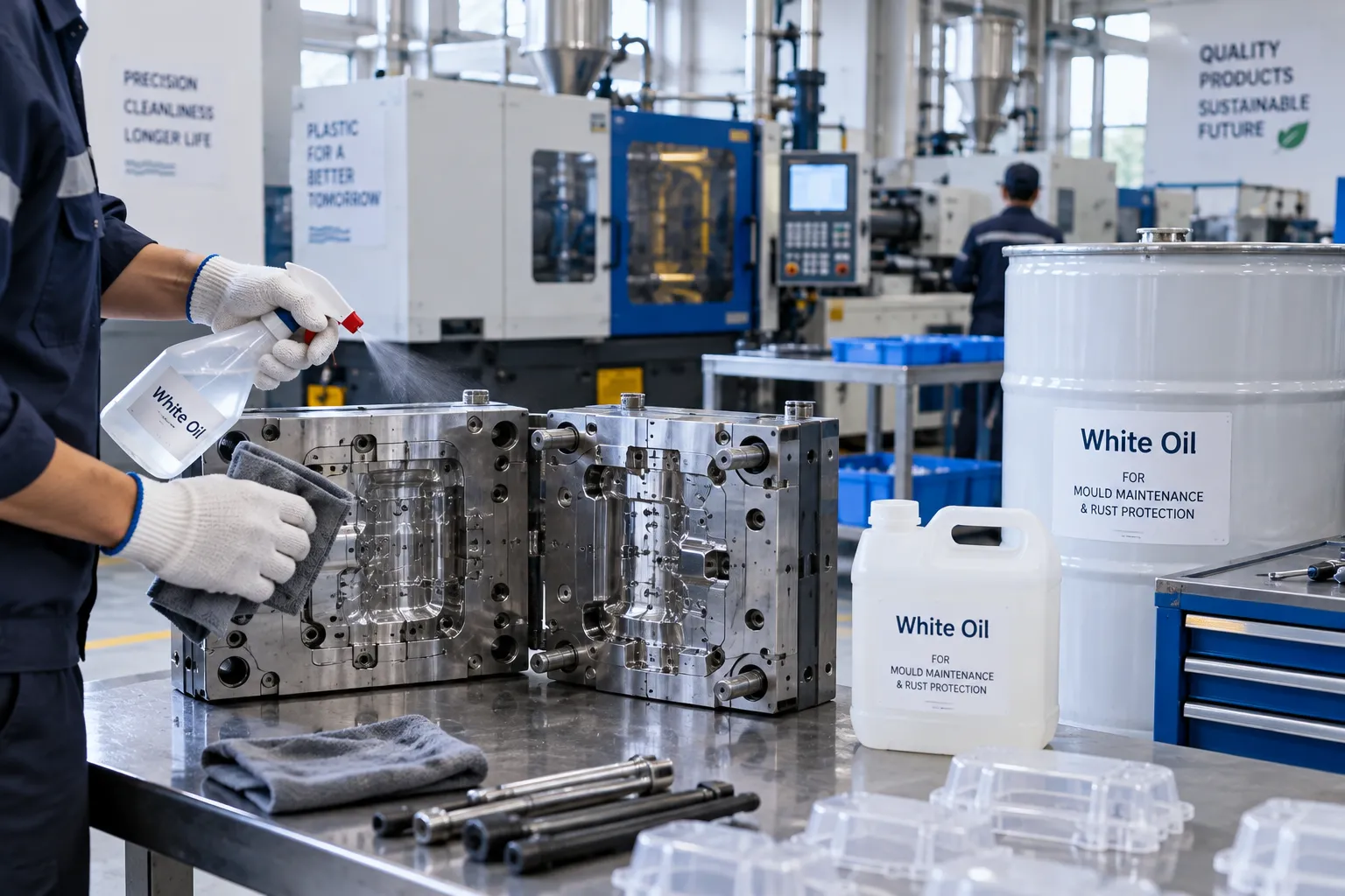 ประโยชน์ของ White Oil ในงานถนอมแม่พิมพ์พลาสติก สารหล่อลื่นและเคลือบป้องกันสนิมชั่วคราวที่ไม่ทิ้งคราบ