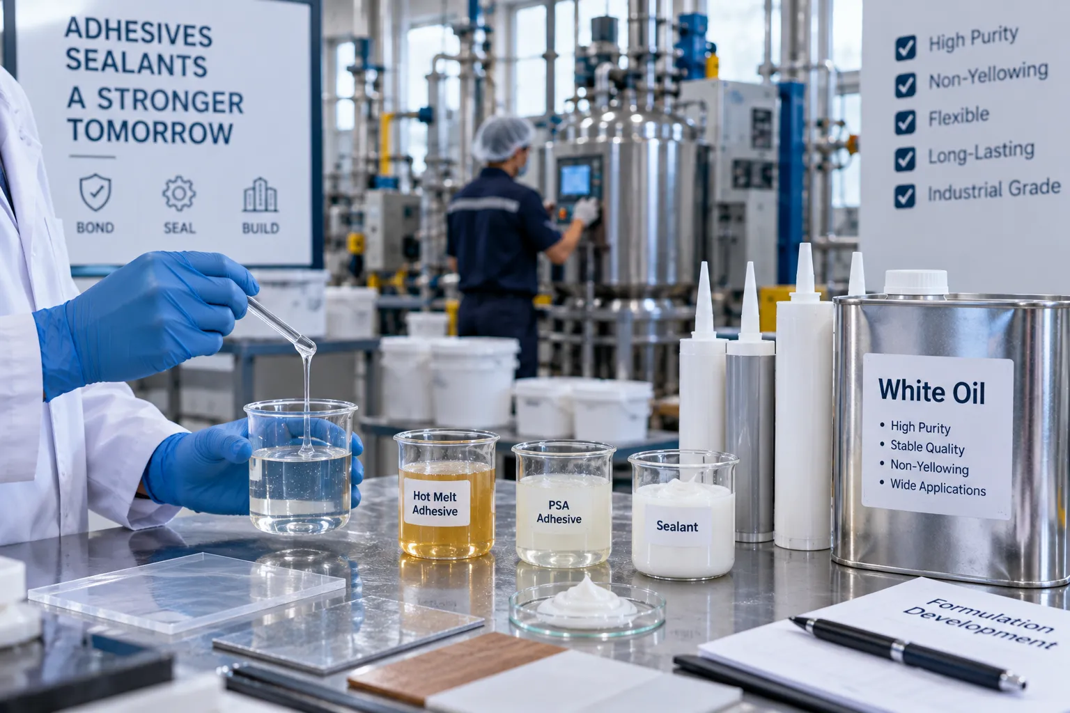 ประโยชน์ของ White Oil ในอุตสาหกรรมกาวและเคมีภัณฑ์ก่อสร้าง สารปรับความนุ่มและเพิ่มความยืดหยุ่นเนื้อกาว